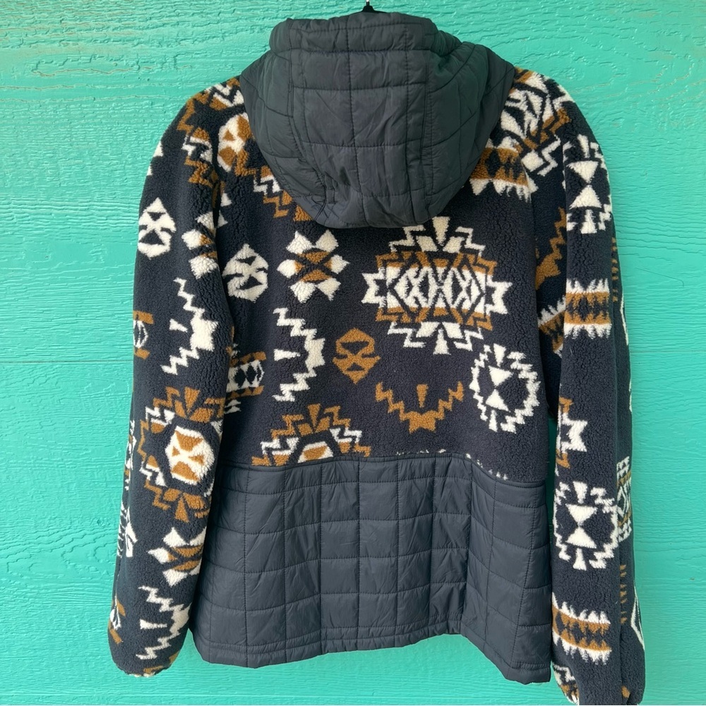 PENDLETON QUILTED TANSY FLEECE HOODED WESTERN PRINT JACKET SIZE LARGE NAVY TAN - Picture 12 of 12